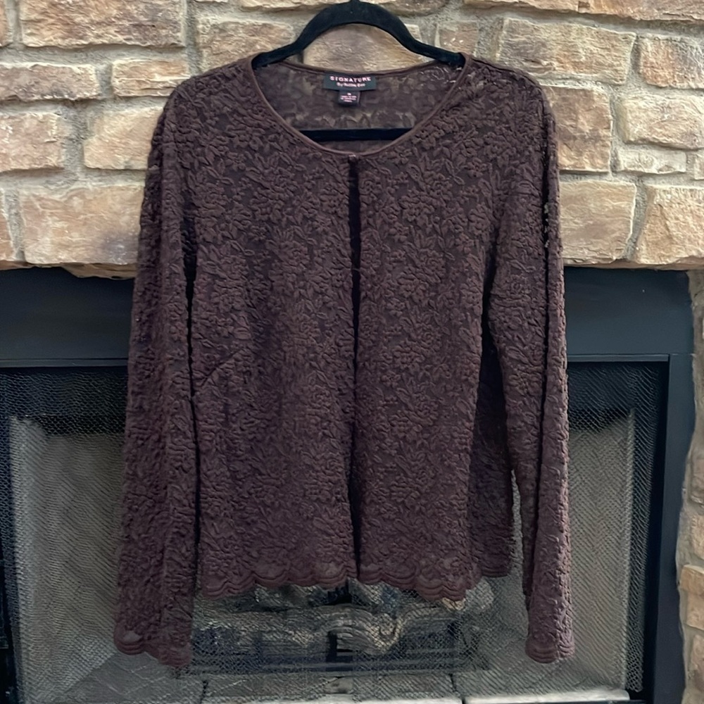 Signature by Robbie Bee brown see-through floral cape. Size 1X